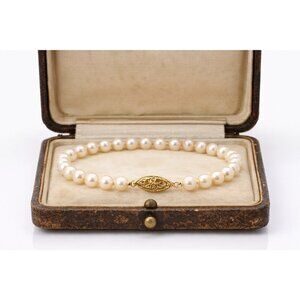 Vintage Cultured Pearl Bracelet 3.8mm Beads 14K Gold Clasp 7” Classic Estate
